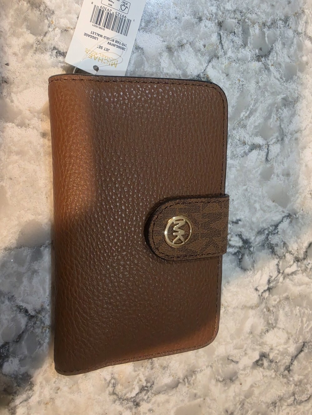 Michael Kors Brown Pebbled Leather Wallet Phone Case with Logo Snap